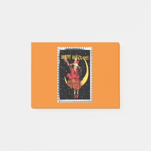 懐かしいハロウィーンいい魔女と猫 ポストイット (正面)