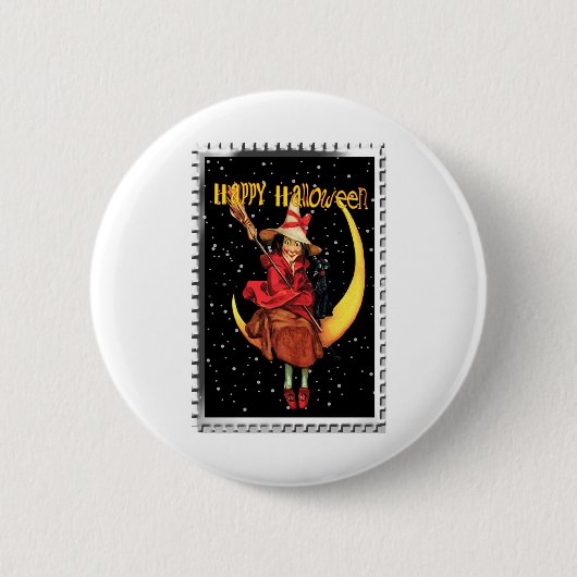 懐かしいハロウィーンいい魔女と猫 缶バッジ (正面)
