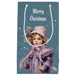 懐かしいパープルの完璧な女の子メリークリスマス スモールペーパーバッグ