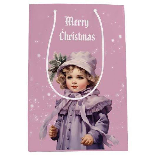 懐かしいパープルの完璧な女の子メリークリスマス ミディアムペーパーバッグ (正面)