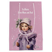 懐かしいパープルの完璧な女の子メリークリスマス ミディアムペーパーバッグ (裏面)