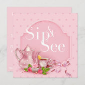 懐かしいピンクのティータイム シップ・アンド・シー ベビーシャワー 招待状 (正面/裏面)