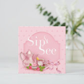 懐かしいピンクのティータイムsipと赤ちゃんのシャワーを参照 招待状 (スタンド正面)