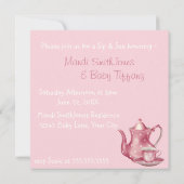 懐かしいピンクのティータイムsipと赤ちゃんのシャワーを参照 招待状 (裏面)