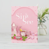 懐かしいピンク茶のパーティーsipと参照ベビーシャワー 招待状 (スタンド正面)