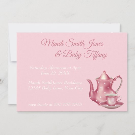 懐かしいピンク茶のパーティーsipと参照ベビーシャワー 招待状 (裏面)