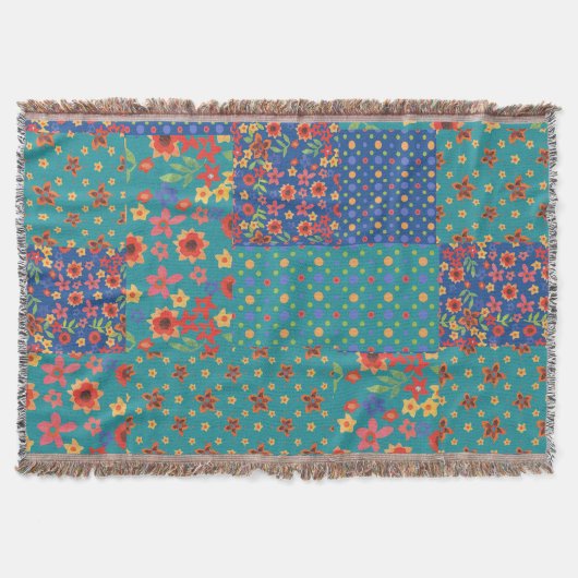 懐かしいフェイクパッチワークブランケット スローブランケット (正面)