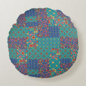 懐かしいフェイクパッチワーク型枕まわり ラウンドクッション (正面)