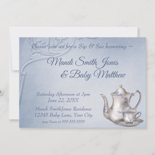 懐かしいブルーティーパーティーsipと参照ベビーシャワー 招待状 (裏面)