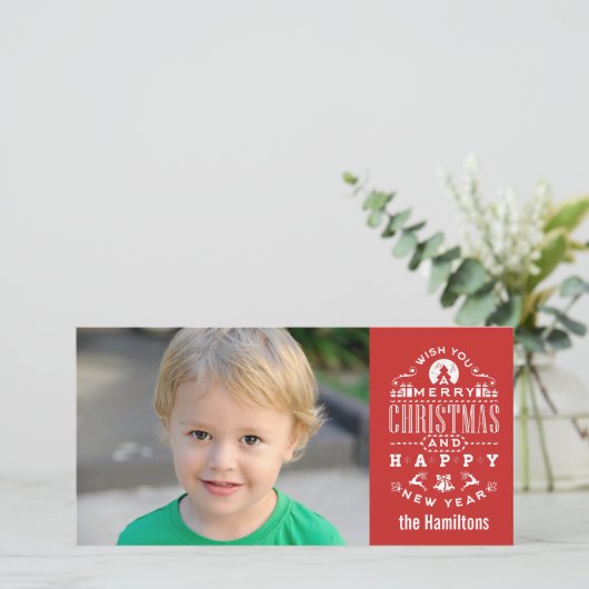 懐かしいメリークリスマスレッドタイポグラフィ シーズンカード (スタンド正面)