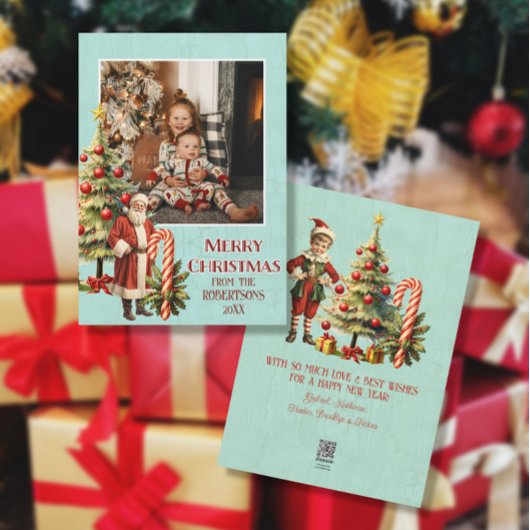 懐かしいレトロサンタクロースメリークリスマスフォト シーズンカード