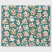 懐かしいレトロサンタクロース – クリスマスイングリーン ラッピングペーパー (フラット)