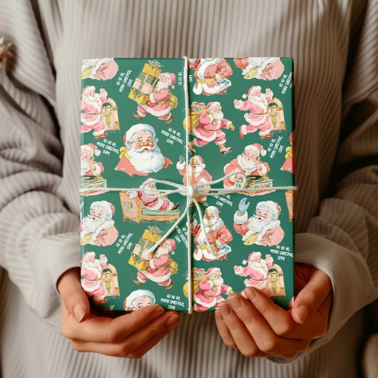 懐かしいレトロサンタクロース – クリスマスイングリーン ラッピングペーパー
