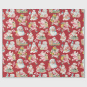 懐かしいレトロサンタクロース – 赤のクリスマス ラッピングペーパー (フラット)