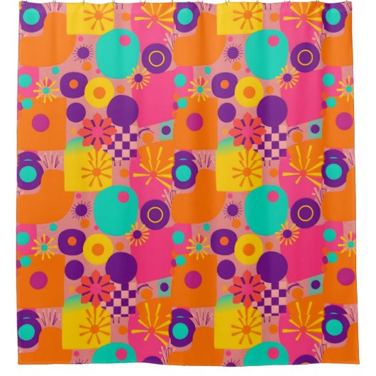 懐かしいレトロシャワーカーテン – Groovy Vibs シャワーカーテン (正面)