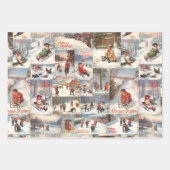 懐かしいヴィンテージクリスマスカードコラージュ ラッピングペーパーシート (正面3)