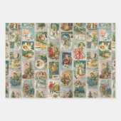 懐かしいヴィンテージクリスマスカードコラージュ ラッピングペーパーシート (正面)