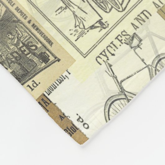 懐かしいヴィンテージサイクリストと自転車広告コラージュ フリースブランケット (角)