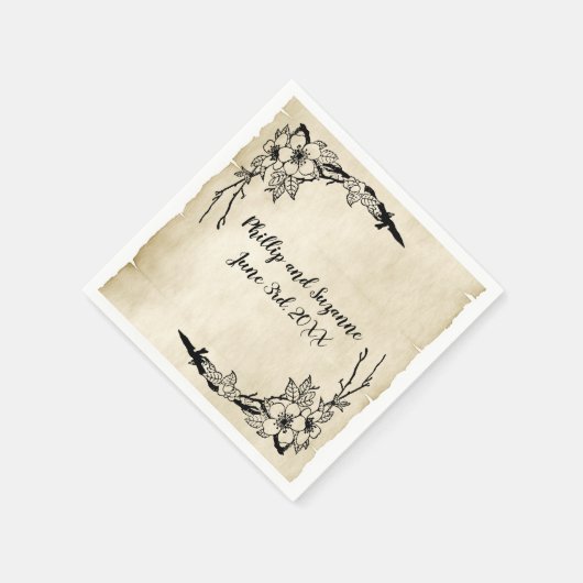 懐かしいヴィンテージフローラ結婚の形見 スタンダードカクテルナプキン (角)