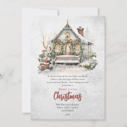 懐かしいヴィンテージホリデーコテージクリスマスカード シーズンカード (正面)