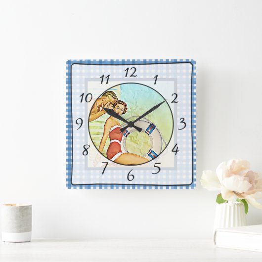 懐かしいヴィンテージレトロカップルのキッチンクロック スクエア壁時計 (ホーム)