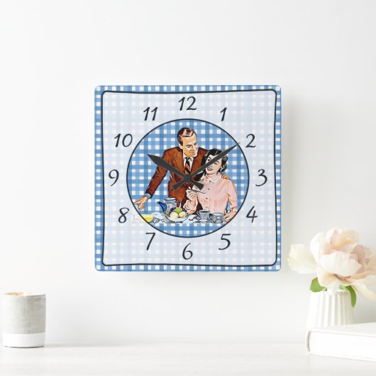 懐かしいヴィンテージレトロカップルのキッチンクロック スクエア壁時計 (ホーム)