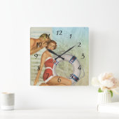 懐かしいヴィンテージレトロカップルのキッチンクロック スクエア壁時計 (ホーム)