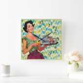 懐かしいヴィンテージレトロレディーキッチンクロック スクエア壁時計 (ホーム)