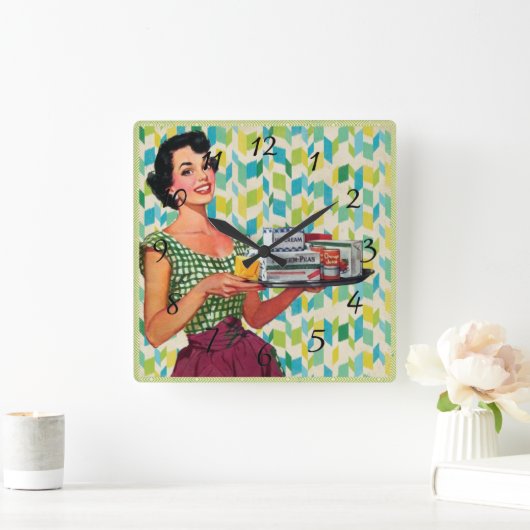 懐かしいヴィンテージレトロレディーキッチンクロック スクエア壁時計 (ホーム)