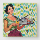 懐かしいヴィンテージレトロレディーキッチンクロック スクエア壁時計 (正面)