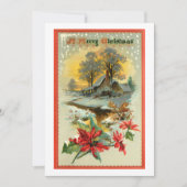 懐かしいヴィンテージ冬のシーンとクリスマスホリー シーズンカード (正面)