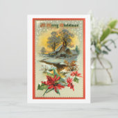 懐かしいヴィンテージ冬のシーンとクリスマスホリー シーズンカード (スタンド正面)