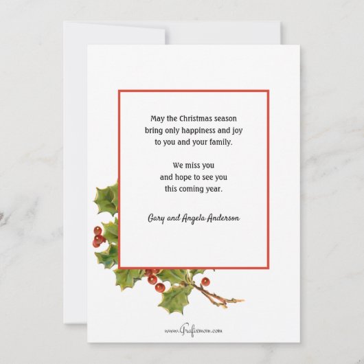 懐かしいヴィンテージ冬のシーンとクリスマスホリー シーズンカード (裏面)