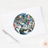 懐かしい冬の風景 | 子どもの雪合戦 ラウンドシール (封筒)