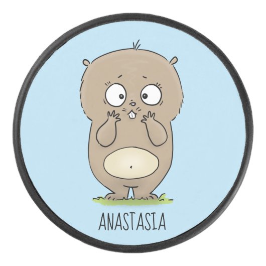 懐かしい可愛らしい丸っぽいハムスター漫画 アイスホッケーパック (正面)