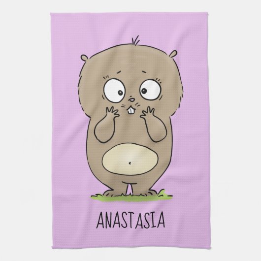 懐かしい可愛らしい丸っぽいハムスター漫画 キッチンタオル (縦)