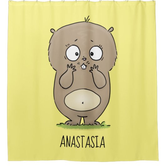 懐かしい可愛らしい丸っぽいハムスター漫画 シャワーカーテン (正面)