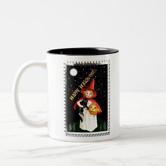 懐かしい小さな女の子、ジャック・オ・ランタン、ネコ ツートーンマグカップ (左)