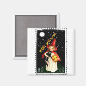 懐かしい小さな女の子、ジャック・オ・ランタン、ネコ マグネット (正面/裏面)