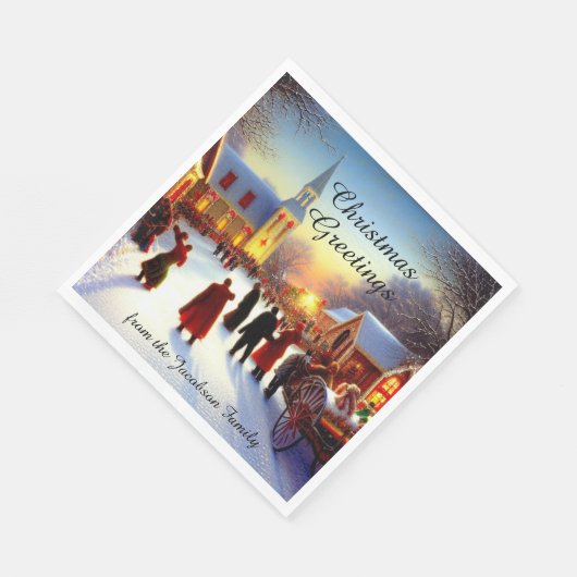 懐かしい村の教会クリスマスグリーティングを訪れる スタンダードランチョンナプキン (角)