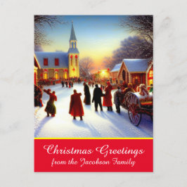 懐かしい村の教会クリスマスグリーティング シーズンポストカード
