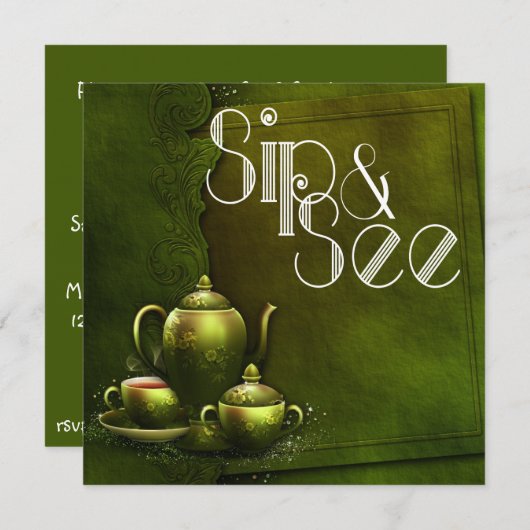 懐かしい森林茶の時間Sipと赤ちゃんのシャワーを参照 招待状 (正面/裏面)