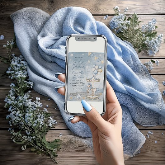 懐かしい海岸沿いの回転木馬をテーマにした赤ちゃんシャワー 招待状