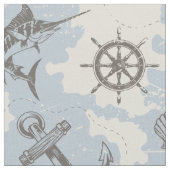 懐かしい航海のテーマの青いパターン ファブリック (クローズアップ)