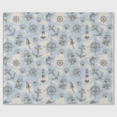 懐かしい航海のテーマの青いパターン ラッピングペーパー (フラット)