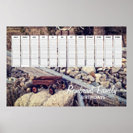 懐かしい赤いワゴン家族の誕生日カレンダー ポスター