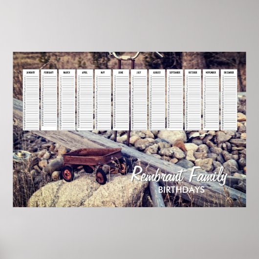 懐かしい赤いワゴン家族の誕生日カレンダー ポスター (正面)