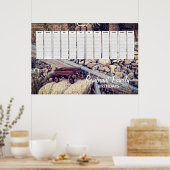 懐かしい赤ワゴンファミリー誕生日カレンダー ポスター (キッチン)