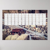 懐かしい赤ワゴンファミリー誕生日カレンダー ポスター (正面)