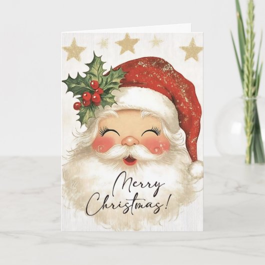 懐かしい金ゴールドスターズメリークリスマスサンタ シーズンカード (正面)